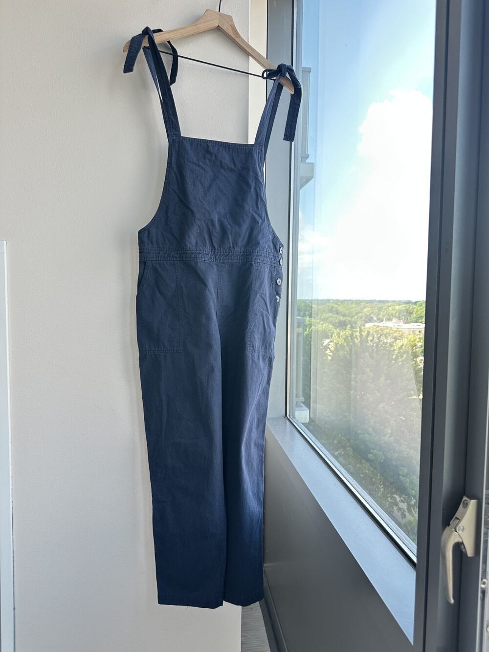 FRNCH Paris Navy Blue Sleeveless Cotton Tie Strap Workwear Overall Jumpsuit L